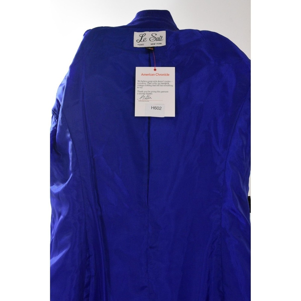 90s Vintage Le Suit Skirt Suit Womens 8 Cobalt Blue Double Breasted Shawl Lapel - Picture 9 of 10
